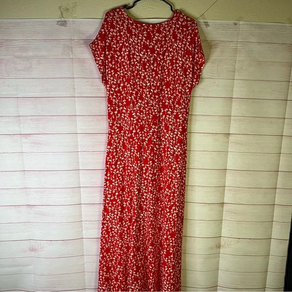 Lands End Red Floral Twist Front Floral Maxi Dress Size Large - Picture 10 of 10